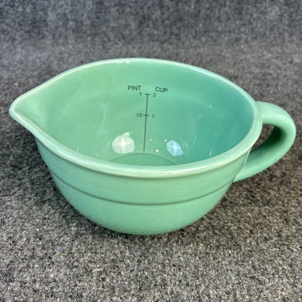 Vintage Large Teal Ceramic Mixing Pint Cup Measure Pour Mug